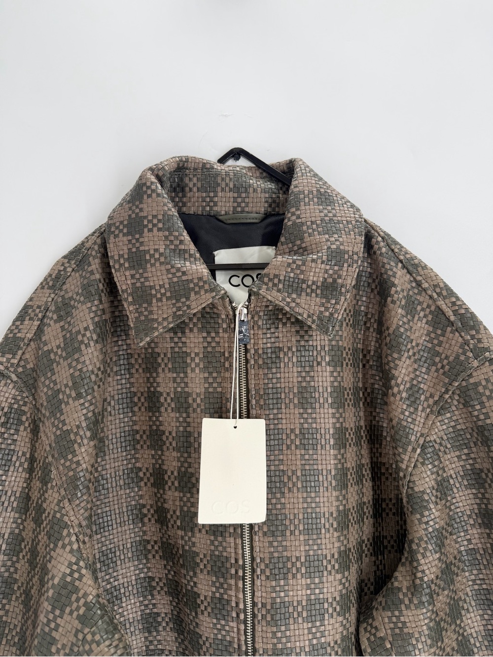 Cos Checked Woven Leather Jacket